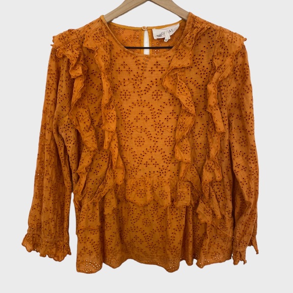 The Great. Orange Ruffle Eyelet Top Size Medium/Large - Picture 2 of 8